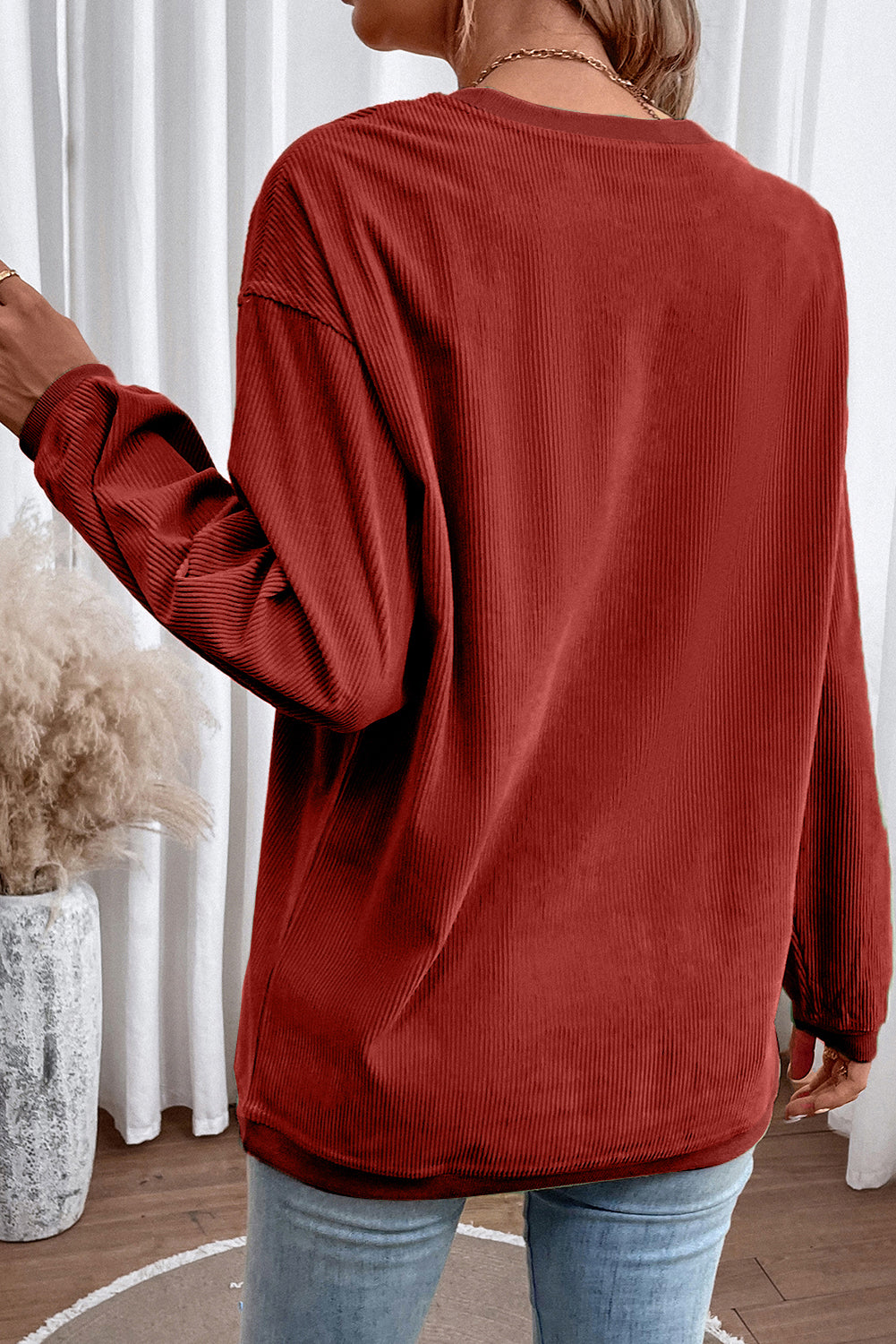 Festival Fuchsia Ribbed Corduroy Oversized Sweatshirt