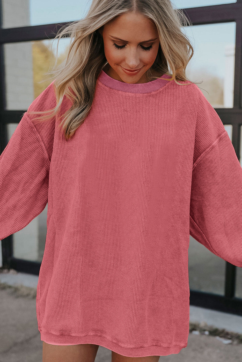 Festival Fuchsia Ribbed Corduroy Oversized Sweatshirt
