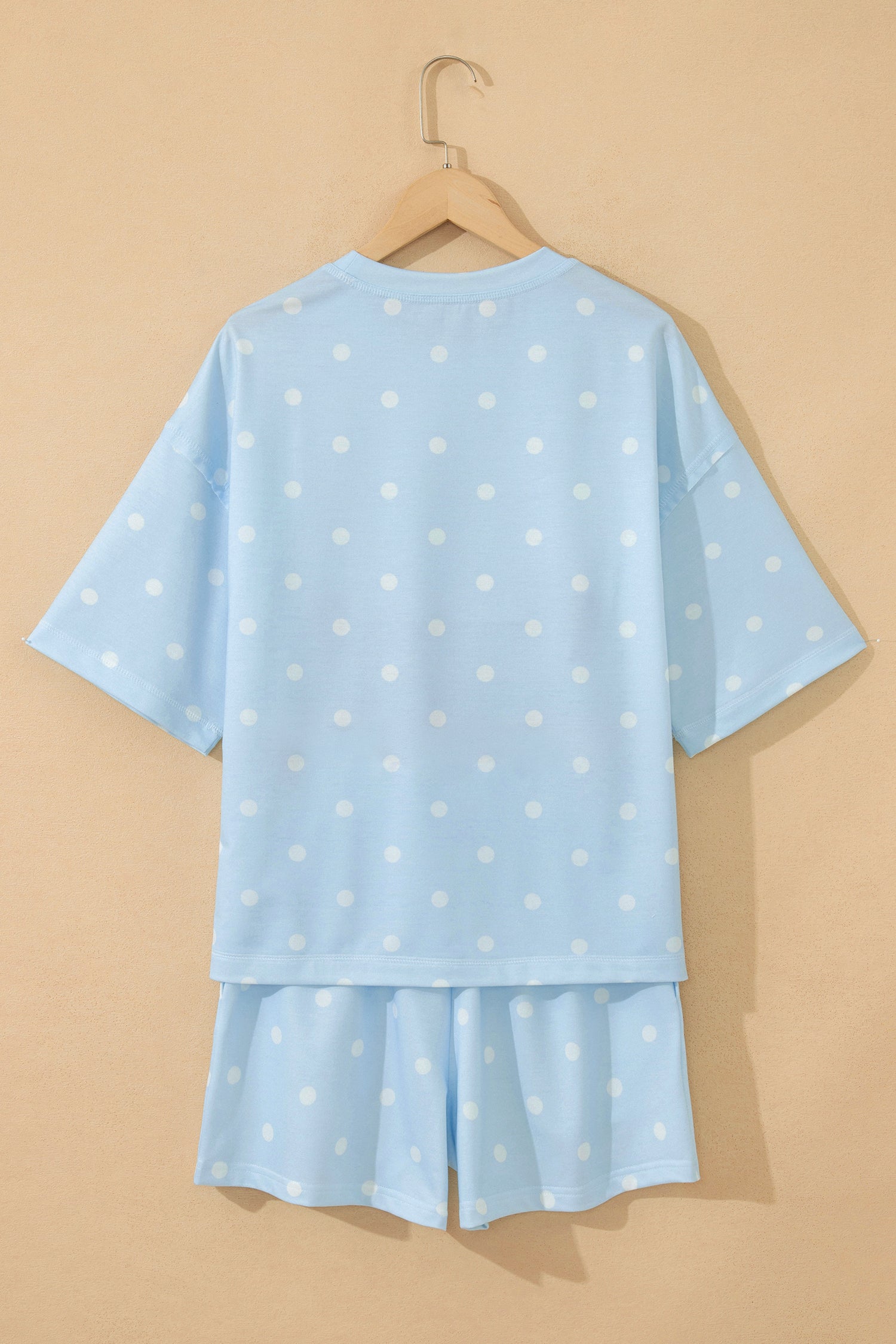 White Exposed Seam Detail Polka Dot Loose Tee Drawstring Shorts Set