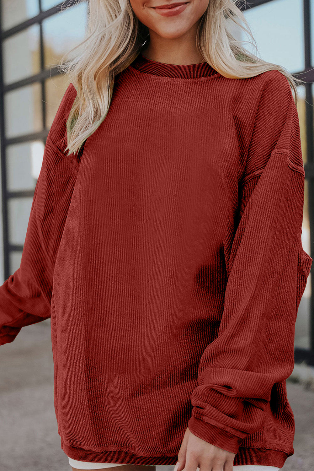 Festival Fuchsia Ribbed Corduroy Oversized Sweatshirt