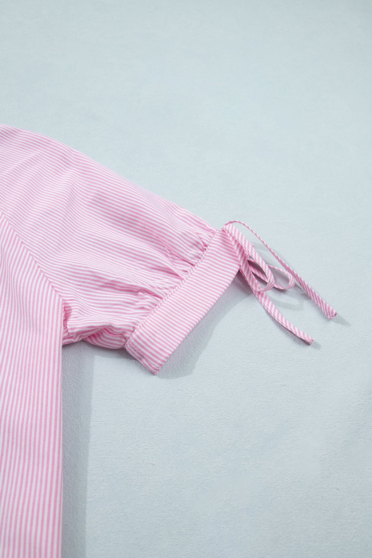 Pink Striped Print Collared Split Neck Half Sleeve Blouse