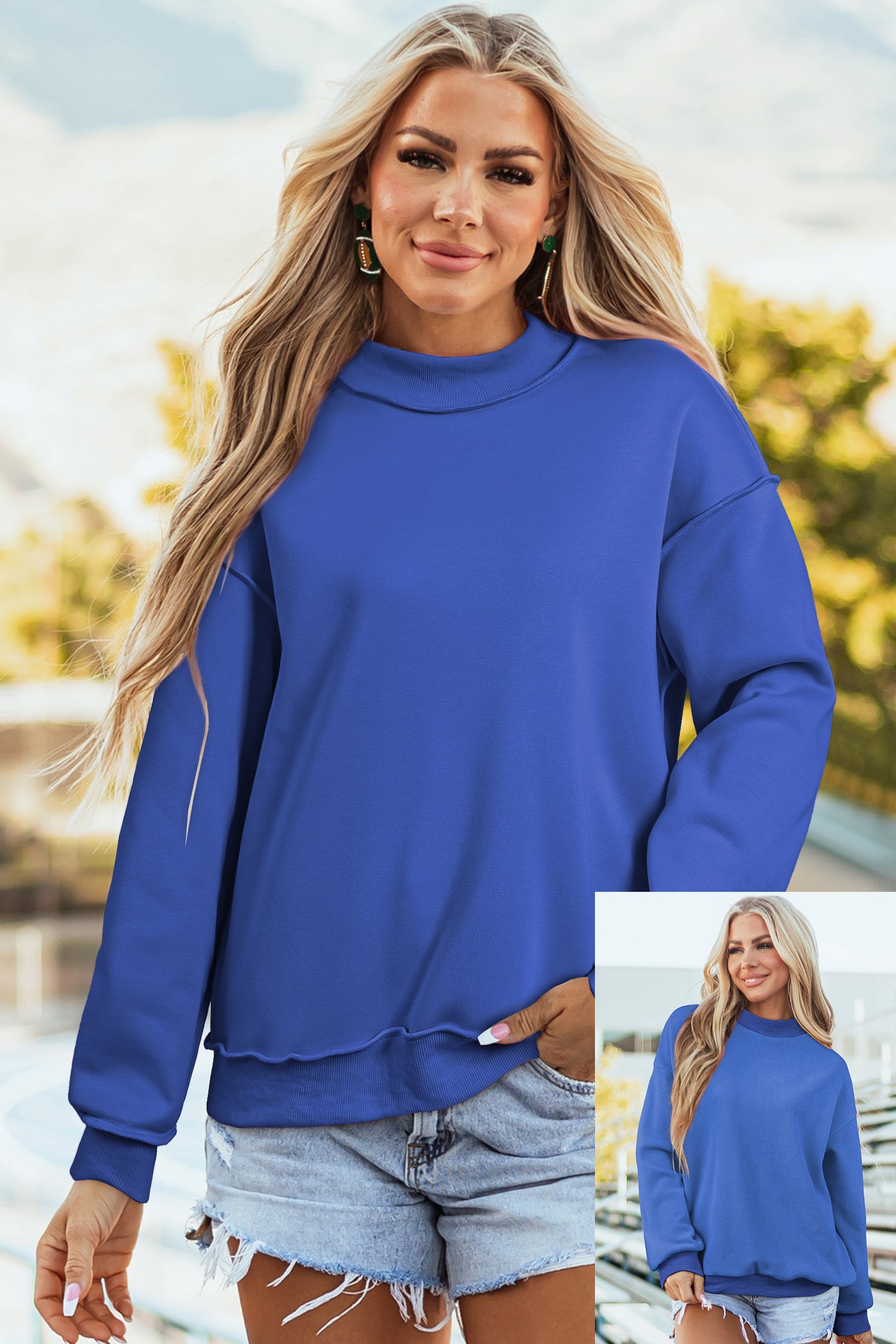 Racing Red Oversize Drop Shoulder Reversible Mock Neck Sweatshirt