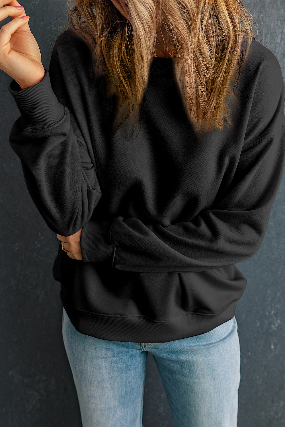 Pink Solid Classic Crewneck Pullover Sweatshirt