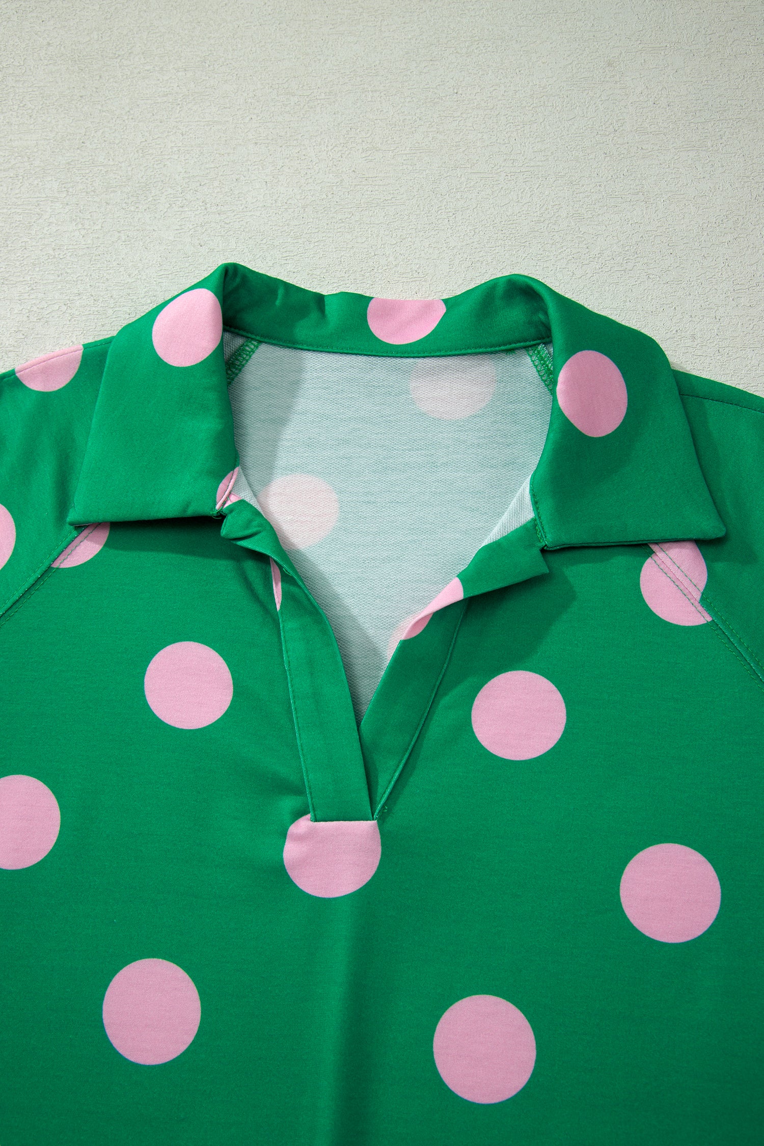 Beige Polka Dot Print V Neck Tee Short Set