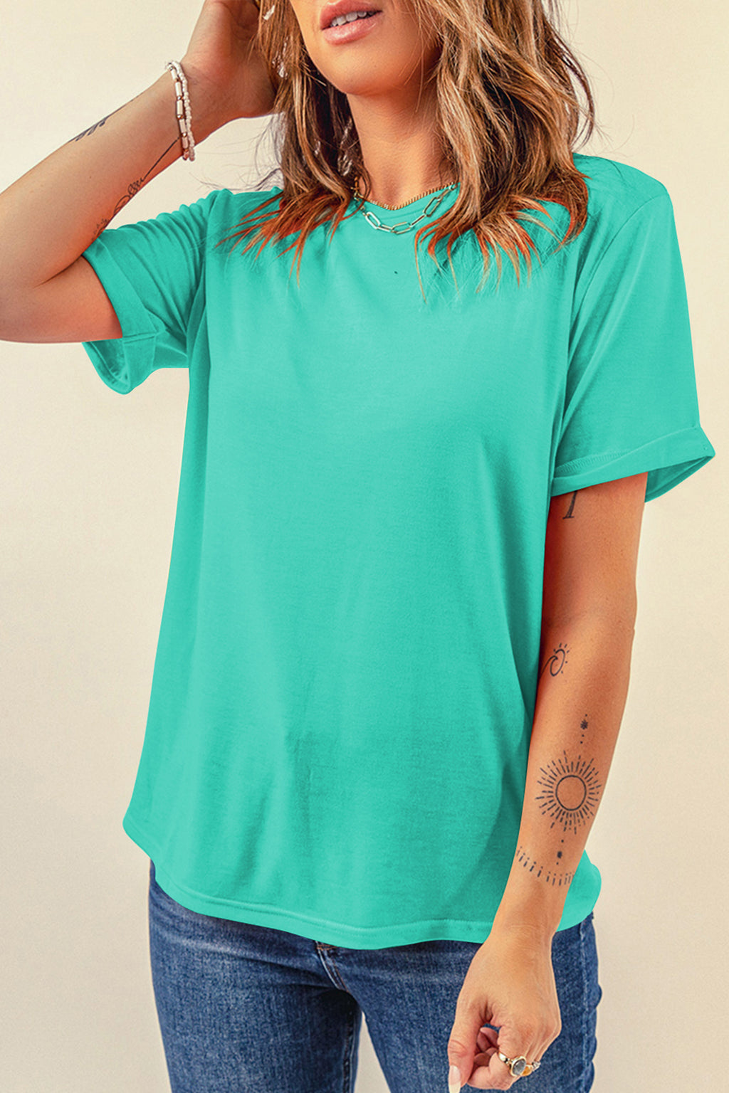 Orchid Petal Casual Plain Crew Neck Tee