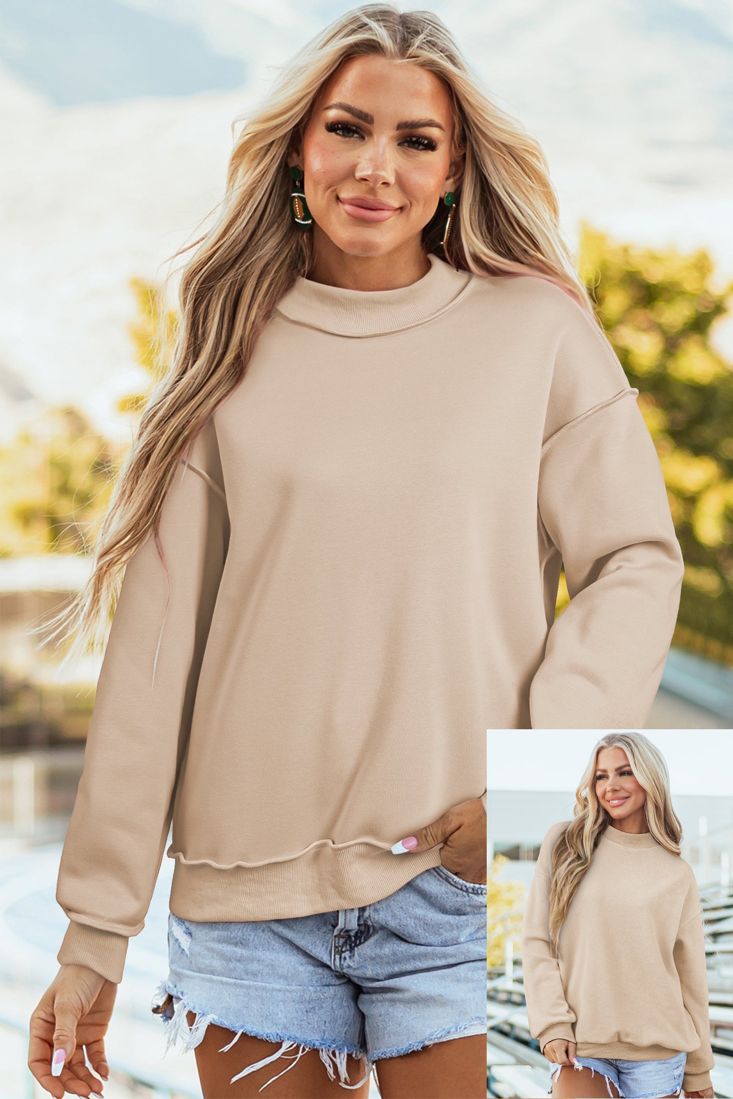 Racing Red Oversize Drop Shoulder Reversible Mock Neck Sweatshirt