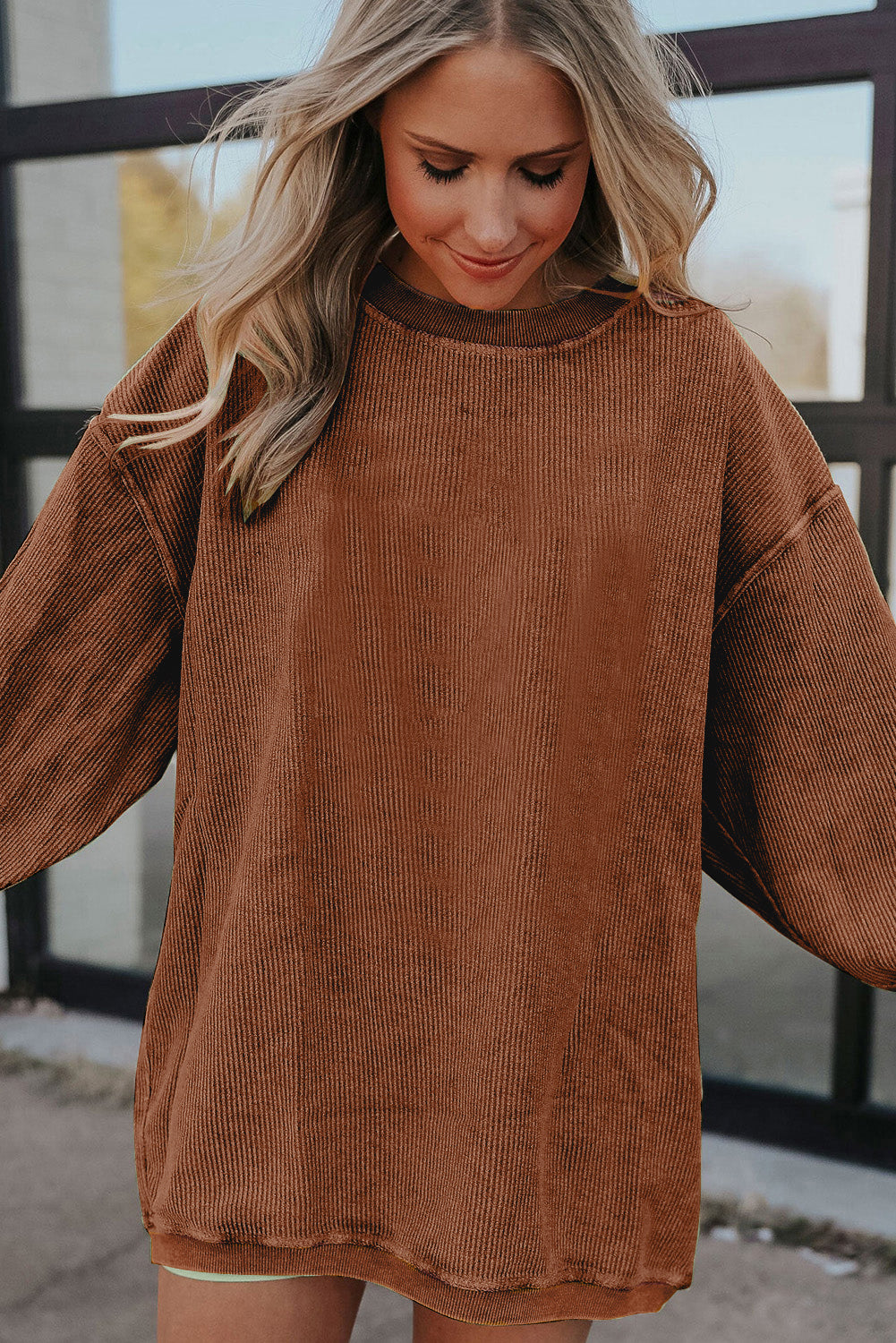 Festival Fuchsia Ribbed Corduroy Oversized Sweatshirt
