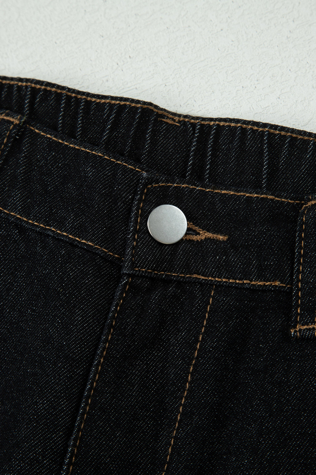 Navy Blue Embroidered Scalloped Trim Relaxed Denim Shorts