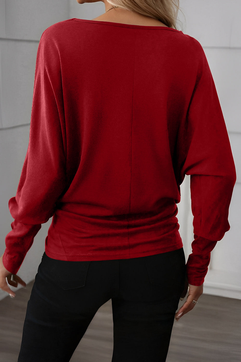 Four Leaf Clover Solid Color Extended Cuffs Long Sleeve Top