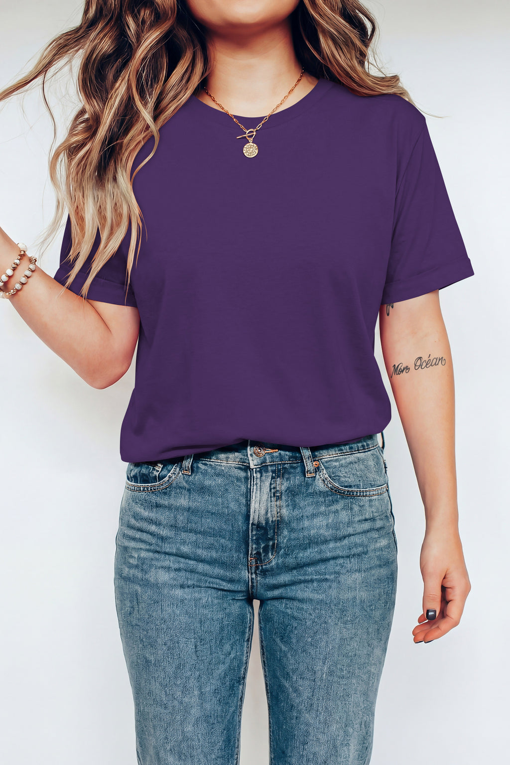 Yellow Cream Casual Plain Crew Neck Tee