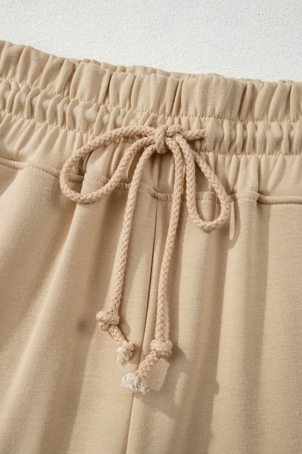 Light Pink Solid Color Loose Tee Drawstring Wide Leg Pants 2pcs Outfit