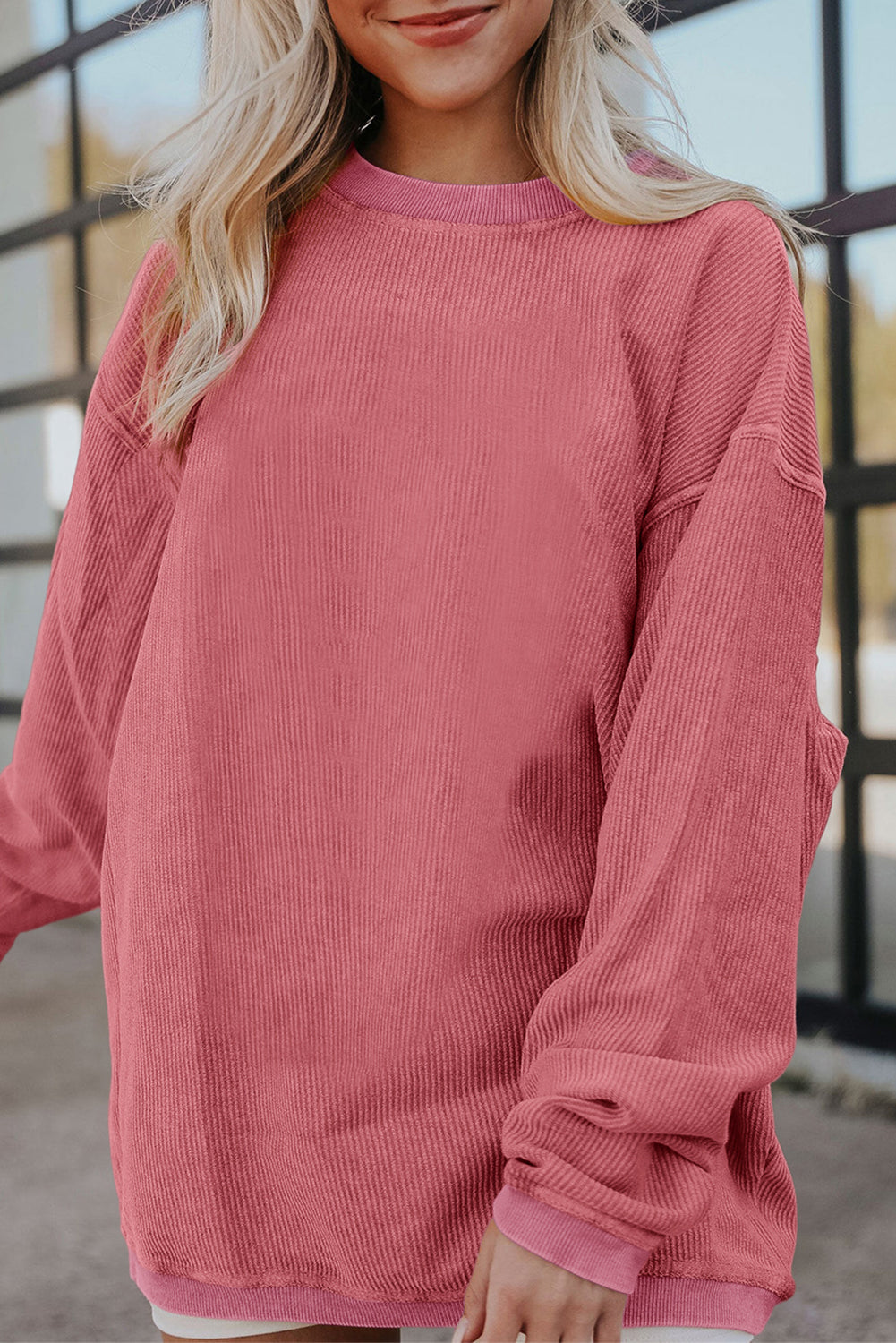 Festival Fuchsia Ribbed Corduroy Oversized Sweatshirt