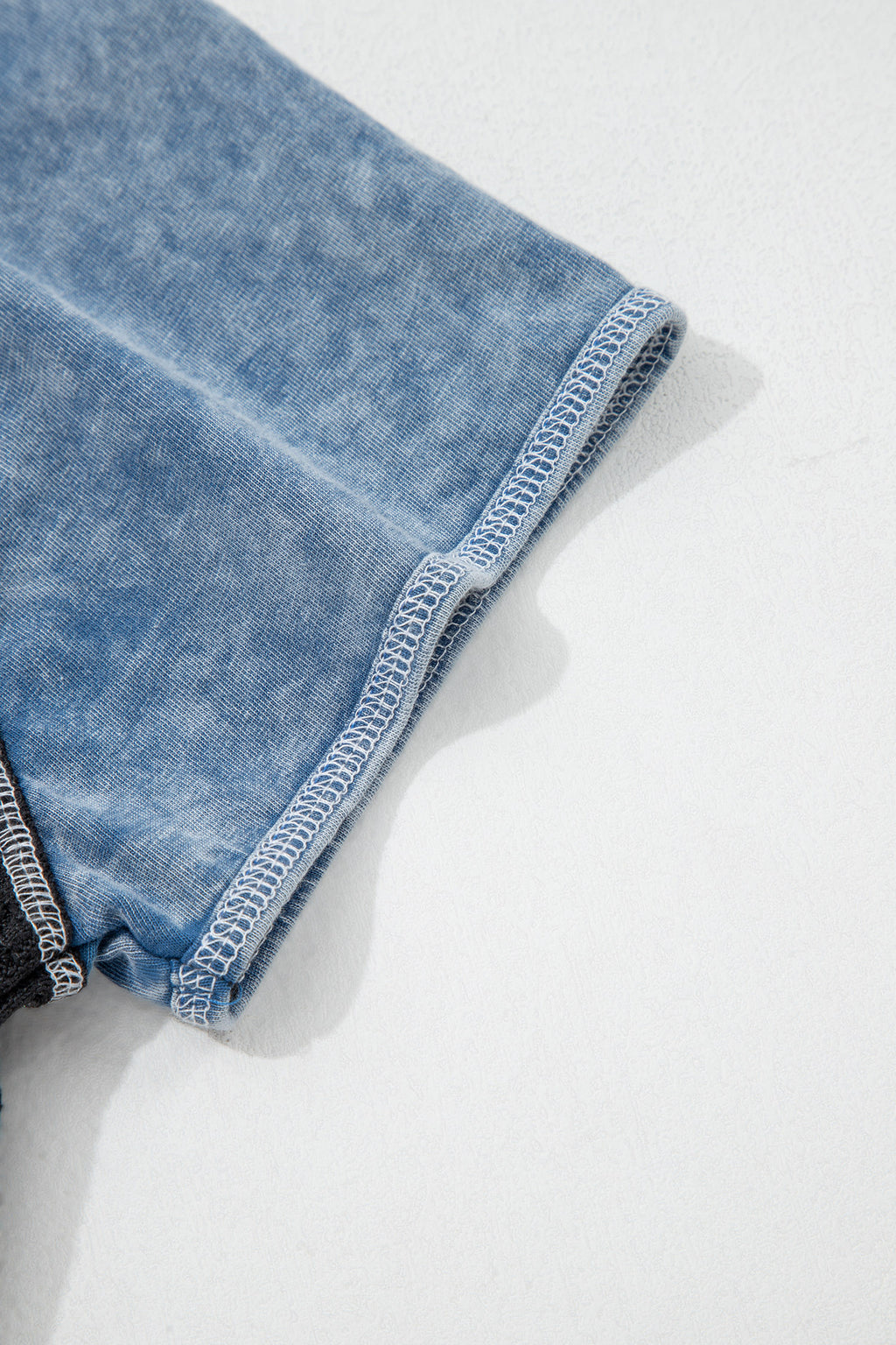 Laurel Green Waffle Knit Seam Detail Color Block Patchwork Short Sleeve Top