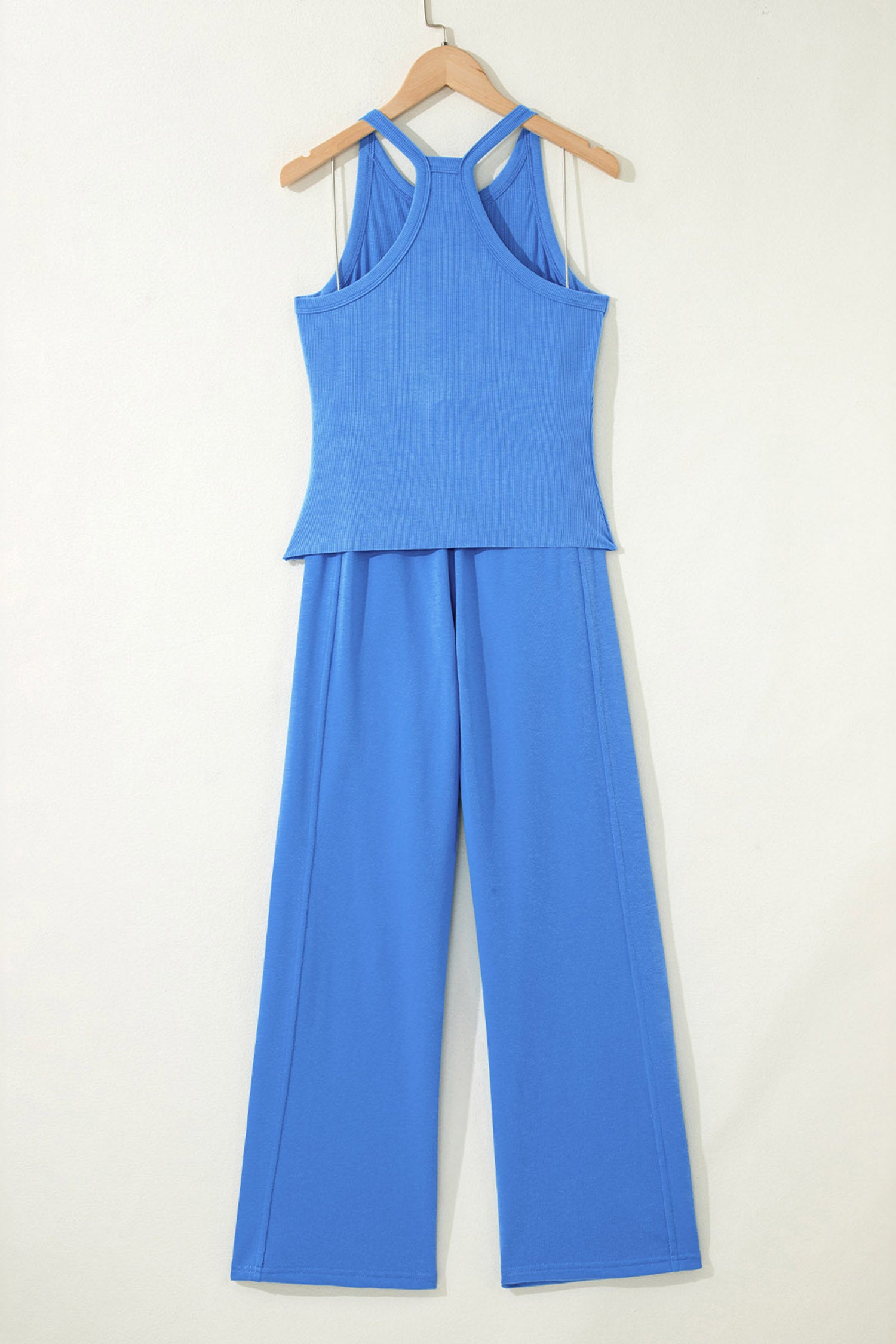 Green Slim Ribbed Tank Top and Sweatpants Set