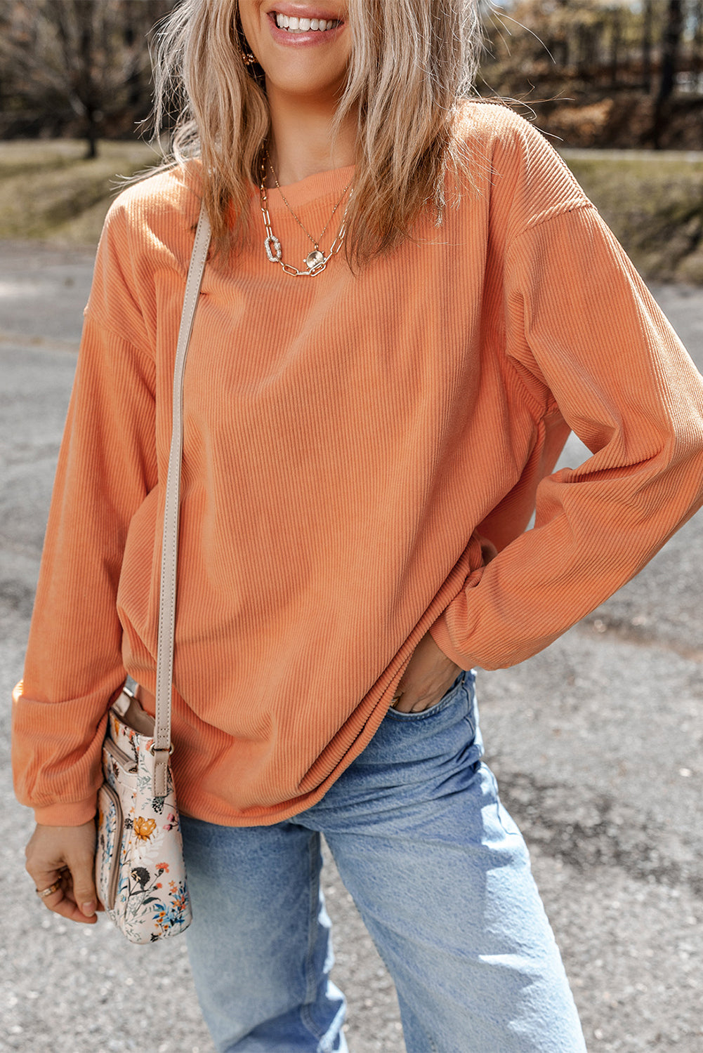 Festival Fuchsia Ribbed Corduroy Oversized Sweatshirt