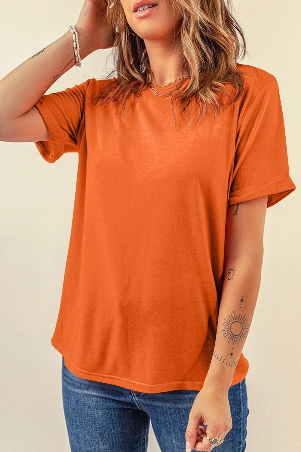 Orchid Petal Casual Plain Crew Neck Tee