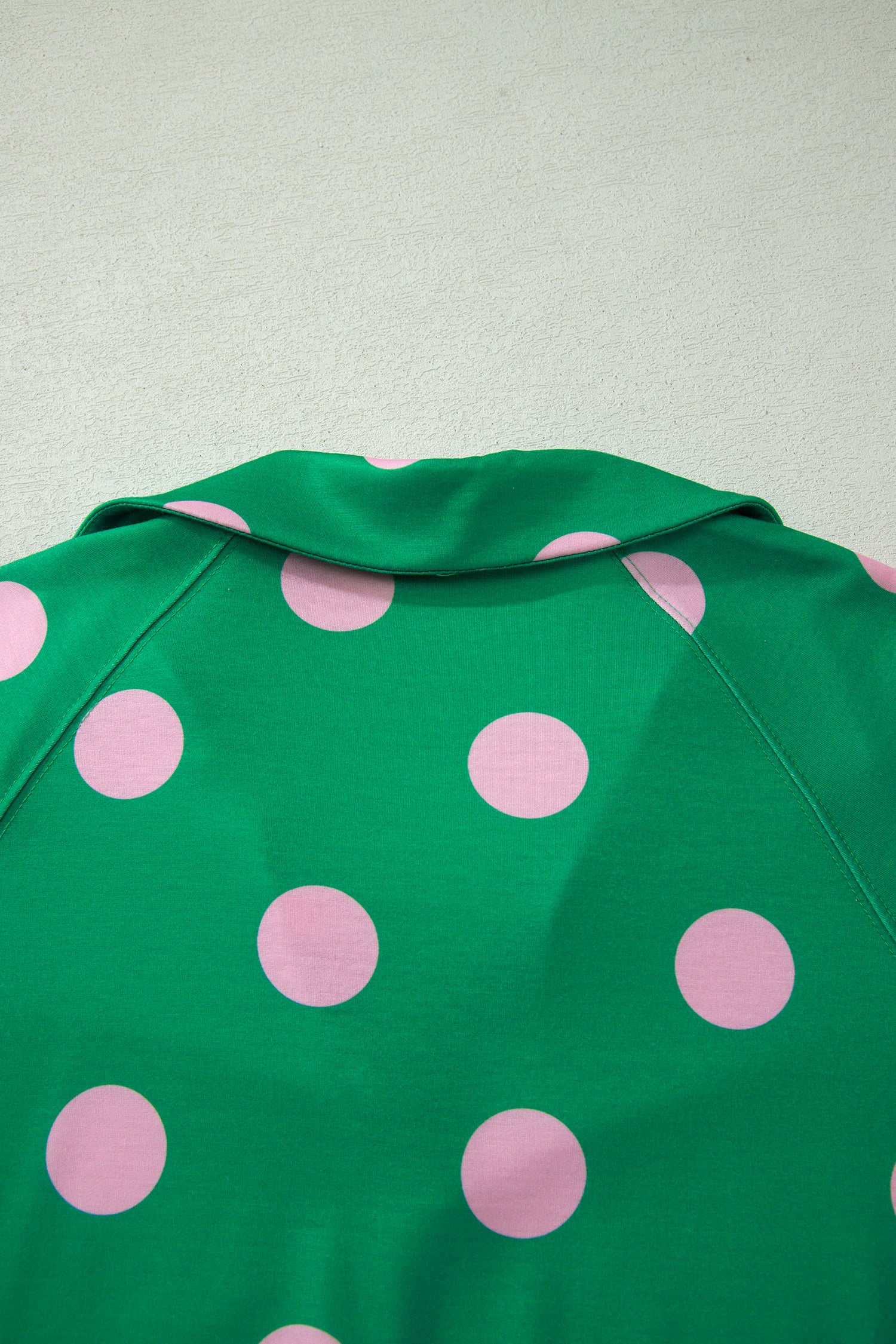 Beige Polka Dot Print V Neck Tee Short Set