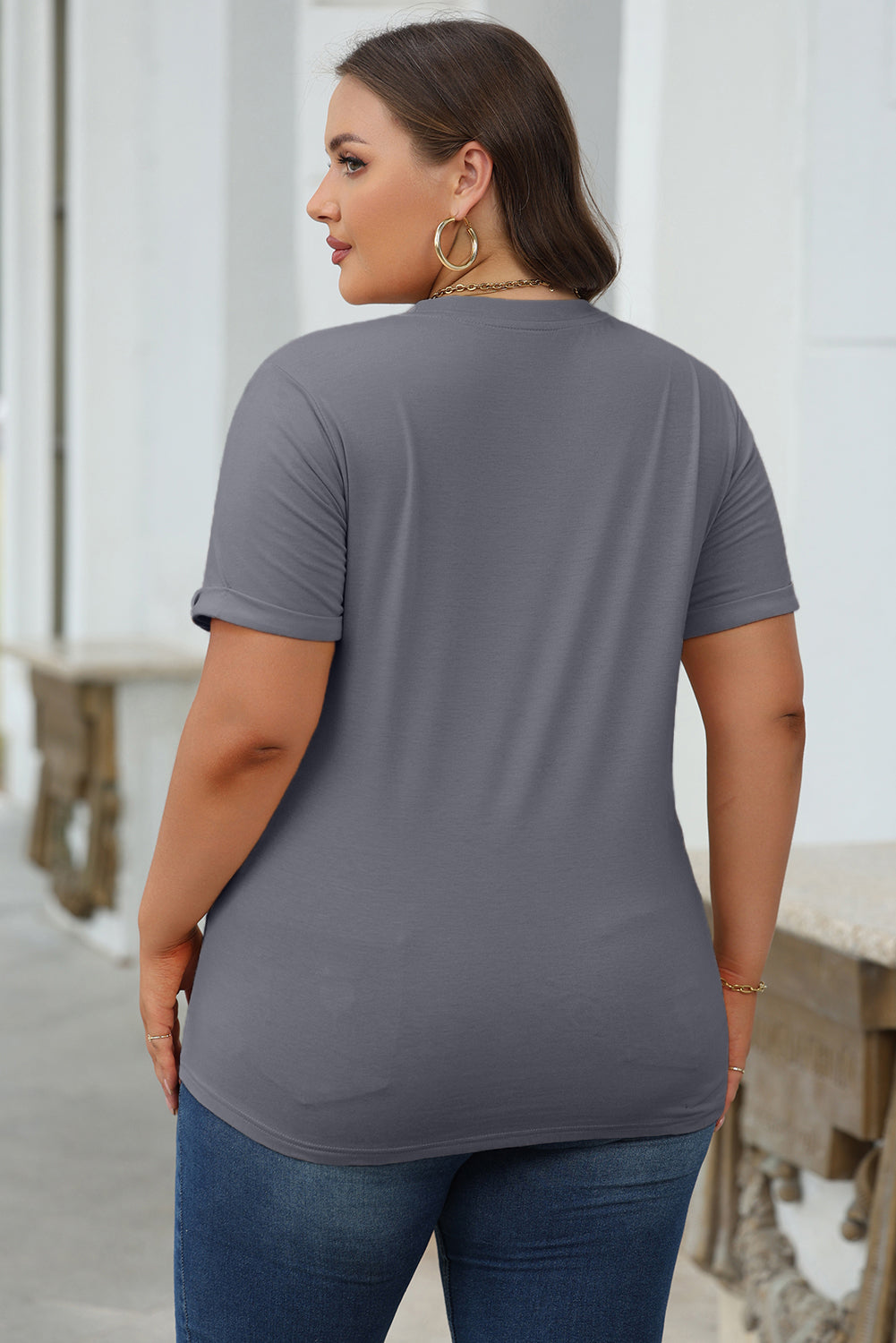 Orchid Petal Casual Plain Crew Neck Tee