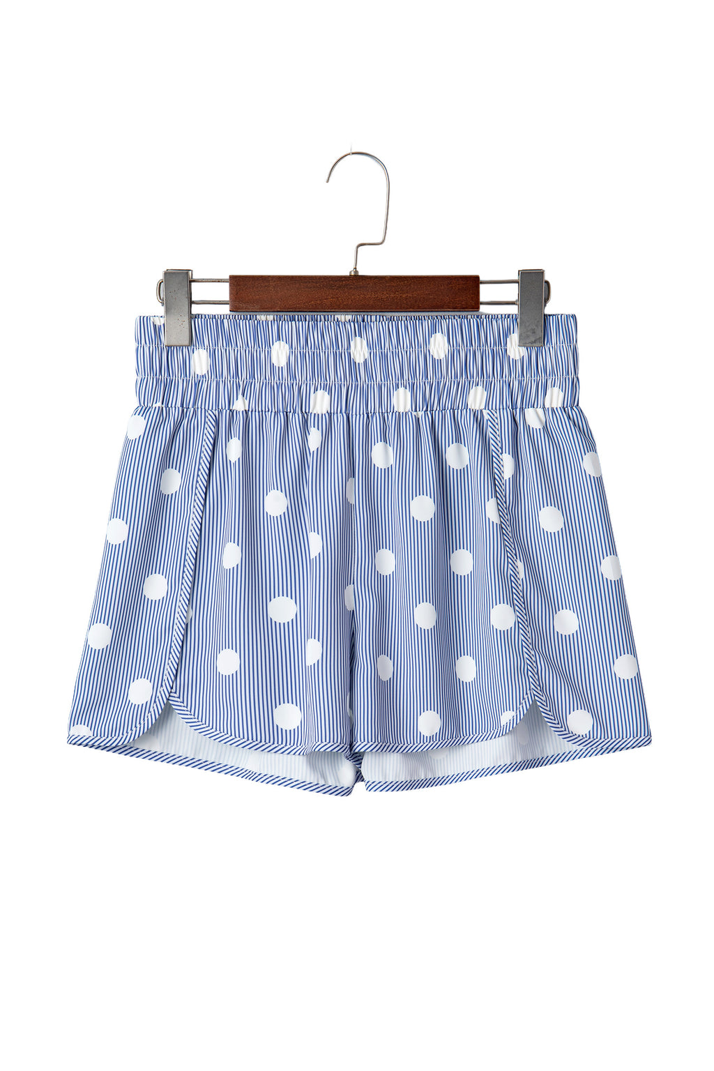 Sky Blue Polka Dot Print Shirred High Waist Casual Shorts