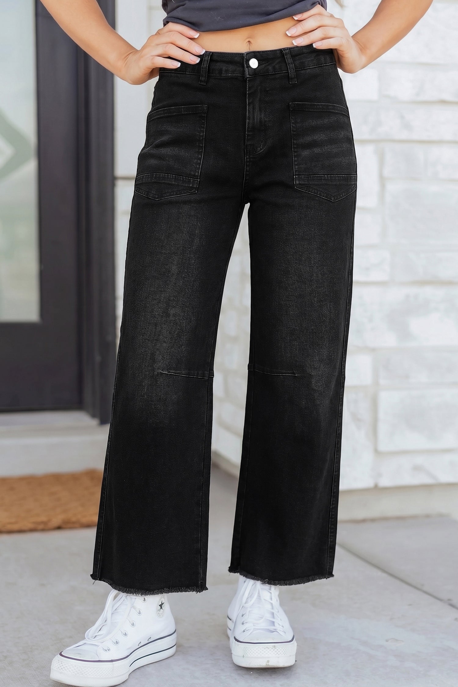 Sail Blue Frayed Cropped Straight Jeans