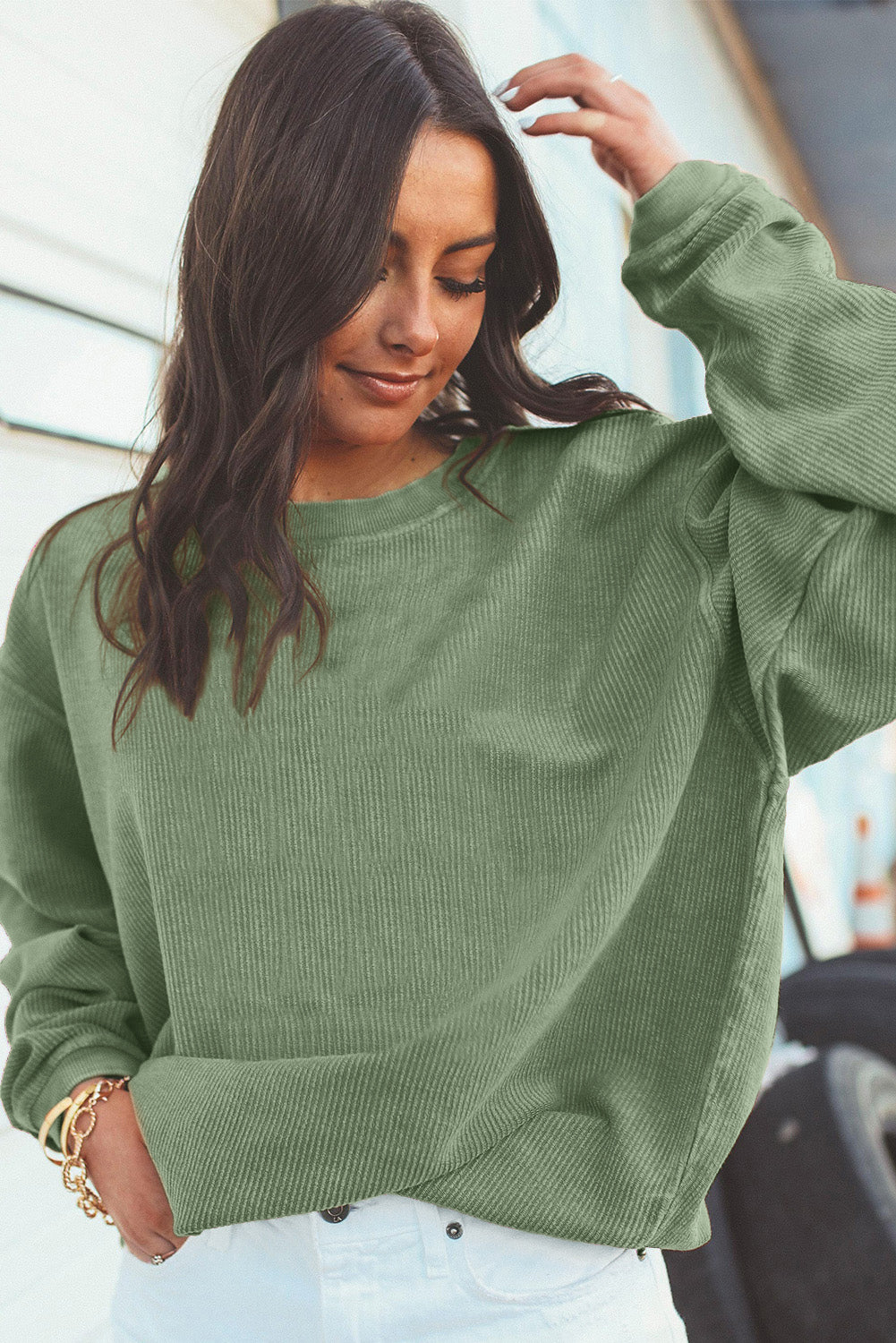 Festival Fuchsia Ribbed Corduroy Oversized Sweatshirt