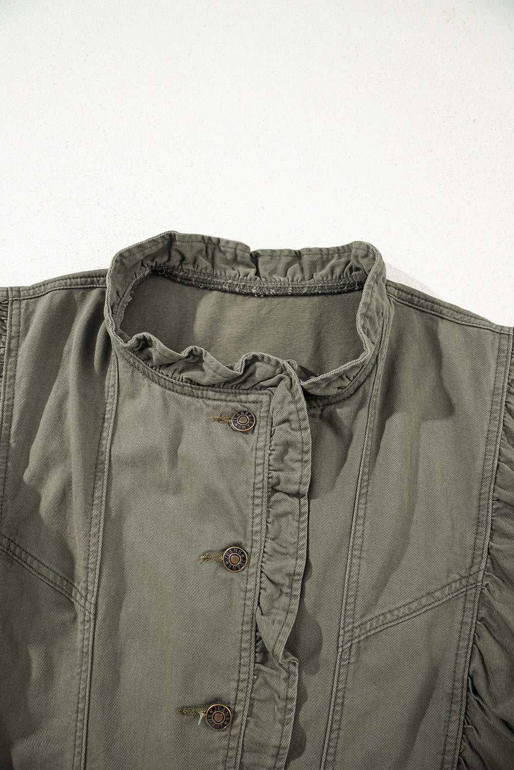Green Bay Ruffled Patchwork Denim Jacket Vest