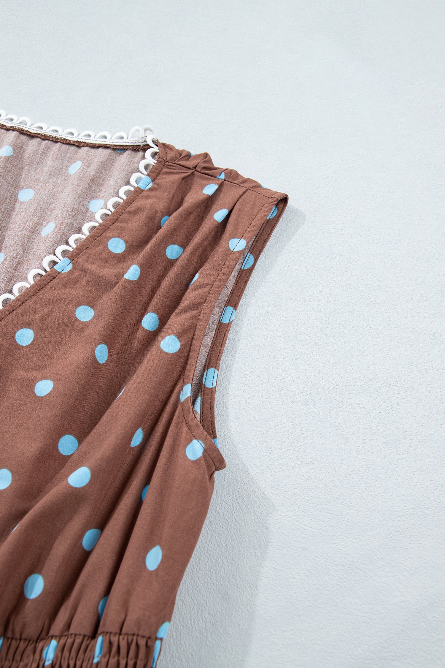 Black Polka Dot Print Contrast Trim V Neck Zip Up Sleeveless Dress