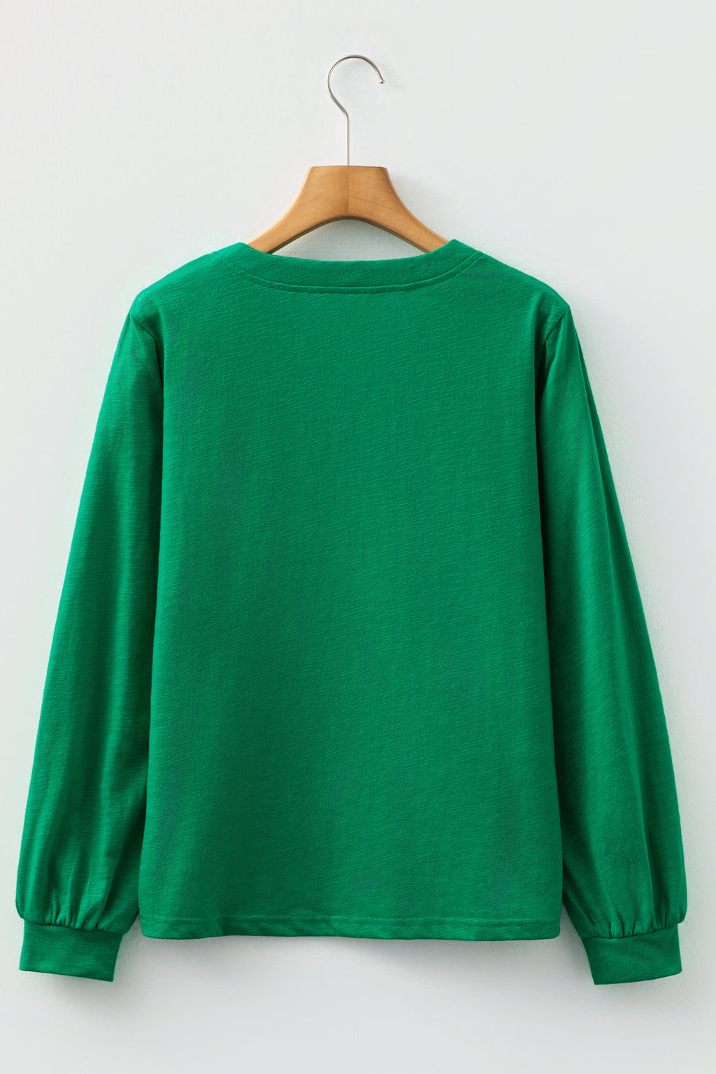 Racing Red Solid Color Button V Neck Long Sleeve Top