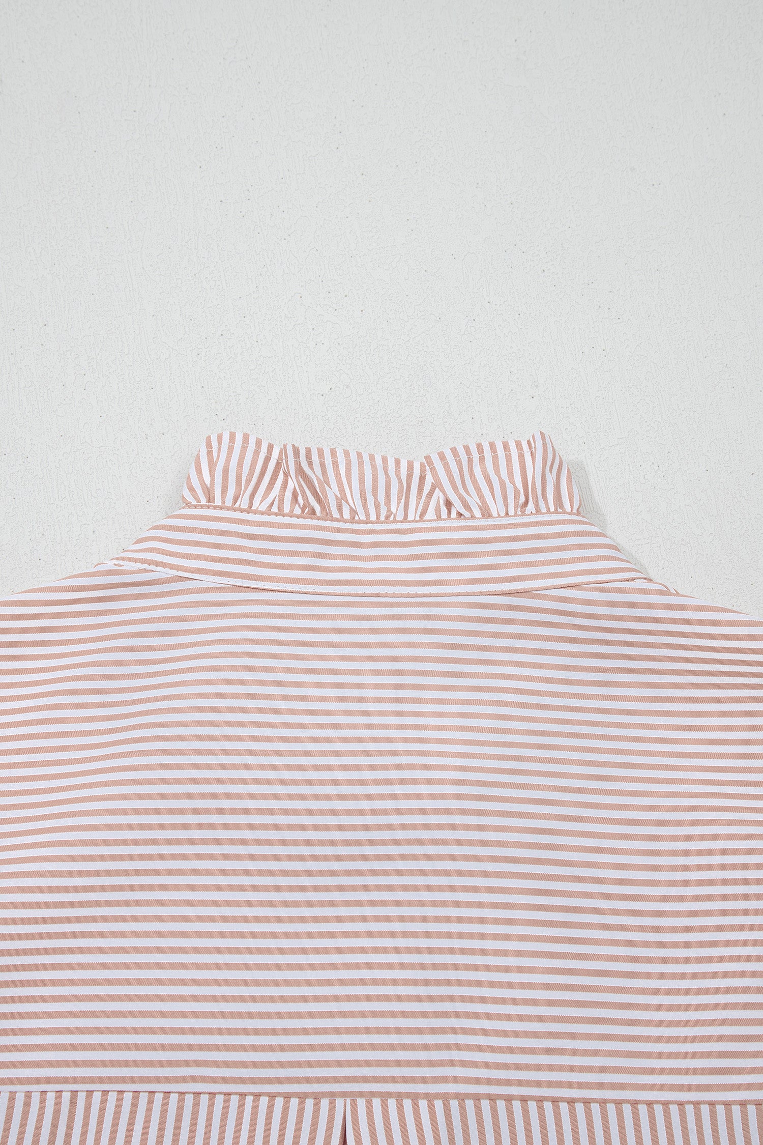 Khaki Stripe Color Block Patchwork Detail Frilled Collar Button Down Shirt