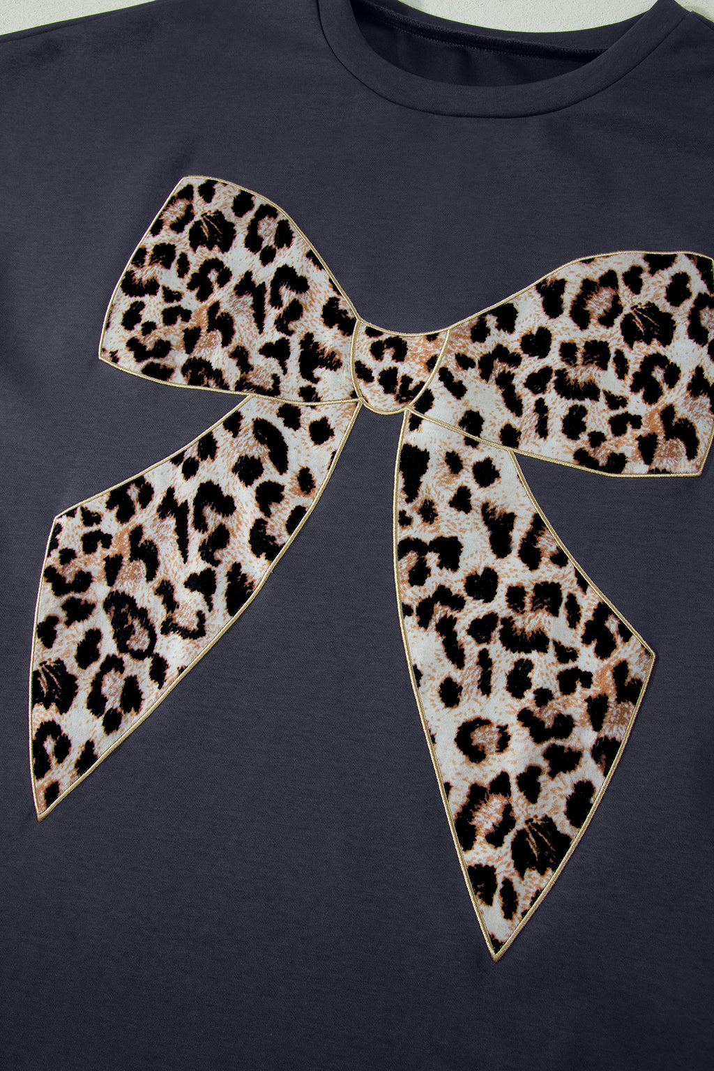 White Contrast Leopard Bow Patched Short Sleeve T Shirt Long Dress