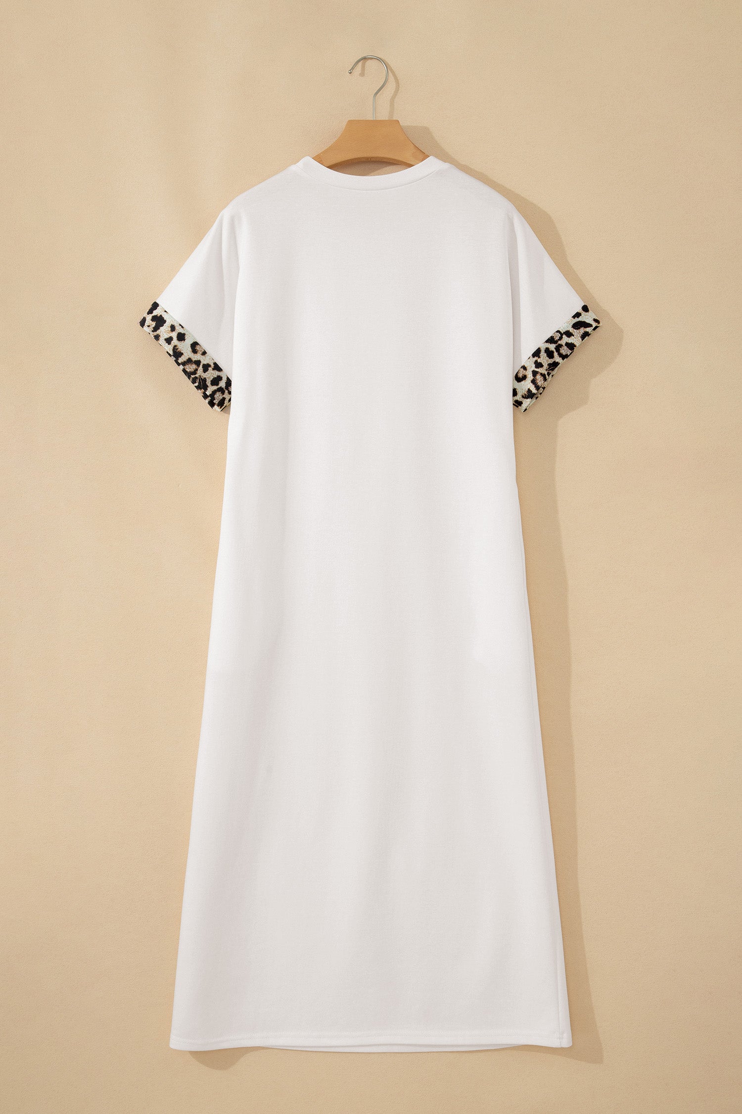 White Contrast Leopard Bow Patched Short Sleeve T Shirt Long Dress