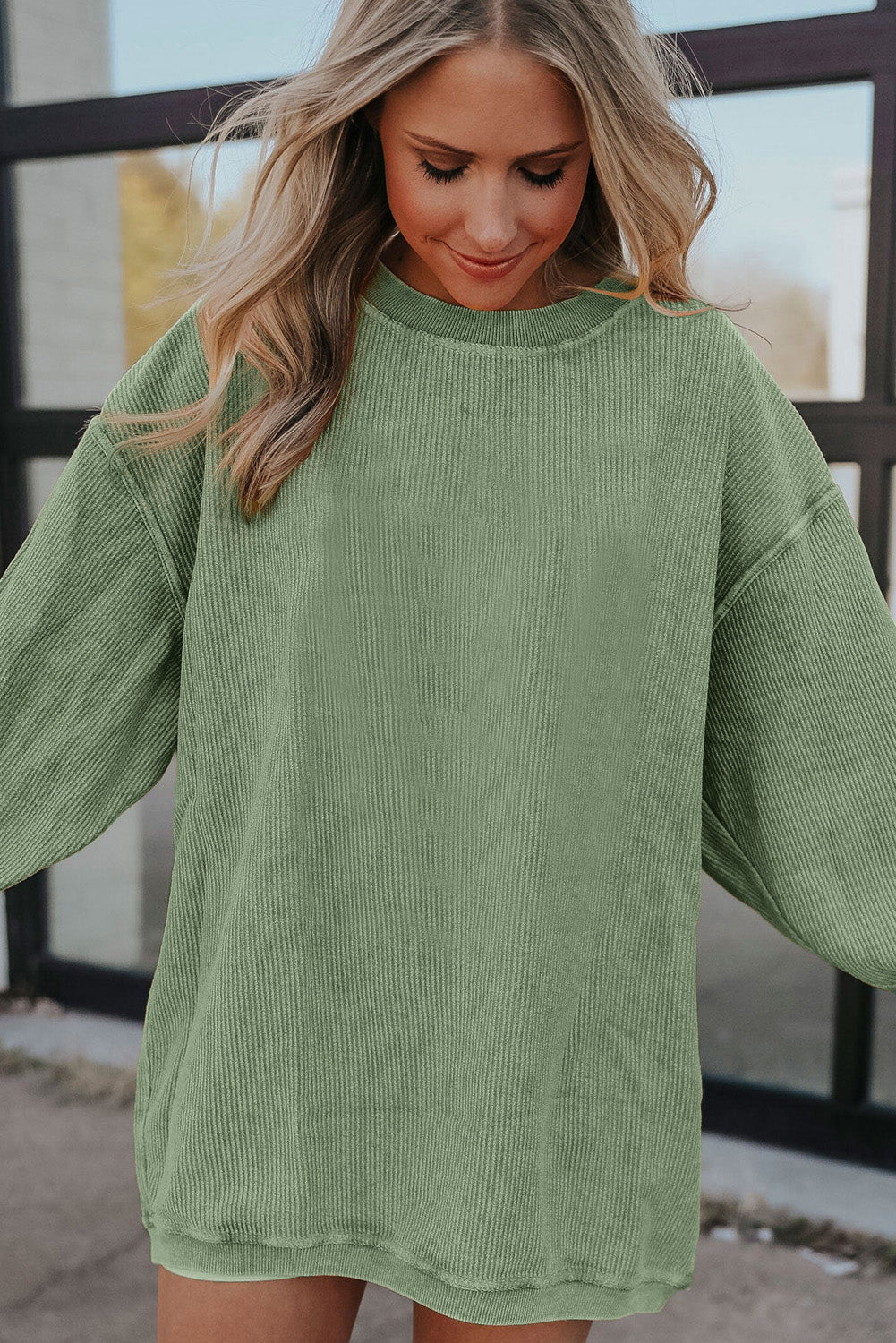 Festival Fuchsia Ribbed Corduroy Oversized Sweatshirt