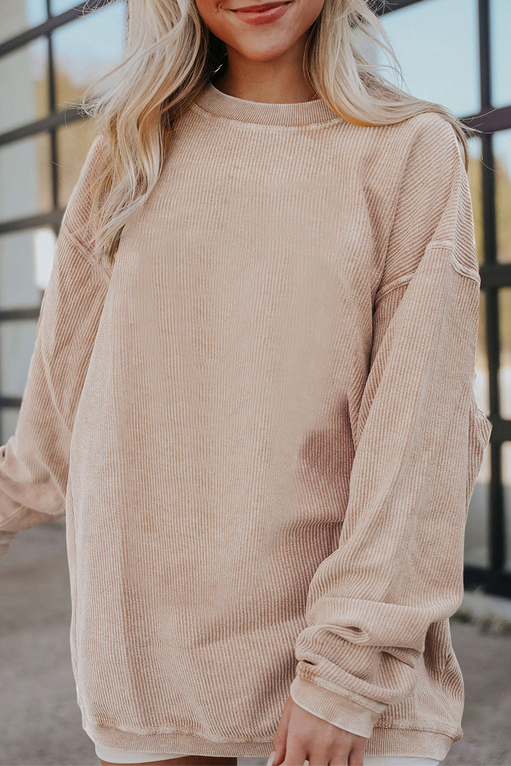 Festival Fuchsia Ribbed Corduroy Oversized Sweatshirt