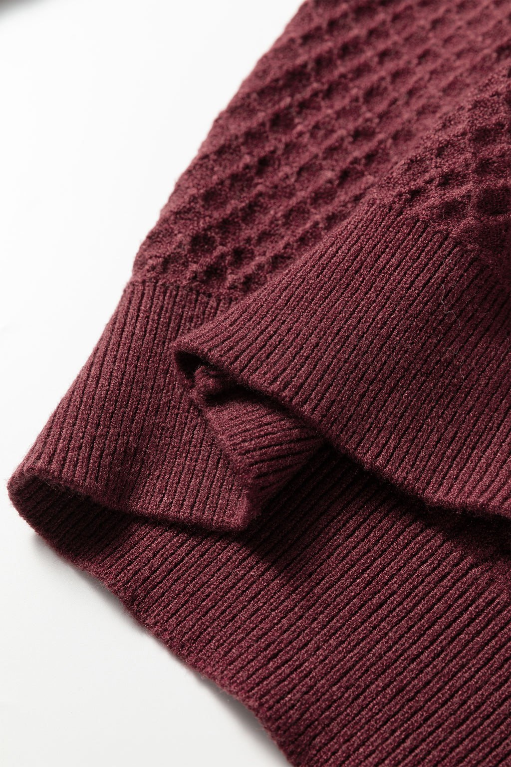 Burgundy Contrast Lace Frilled Trim Raglan Sleeve Sweater