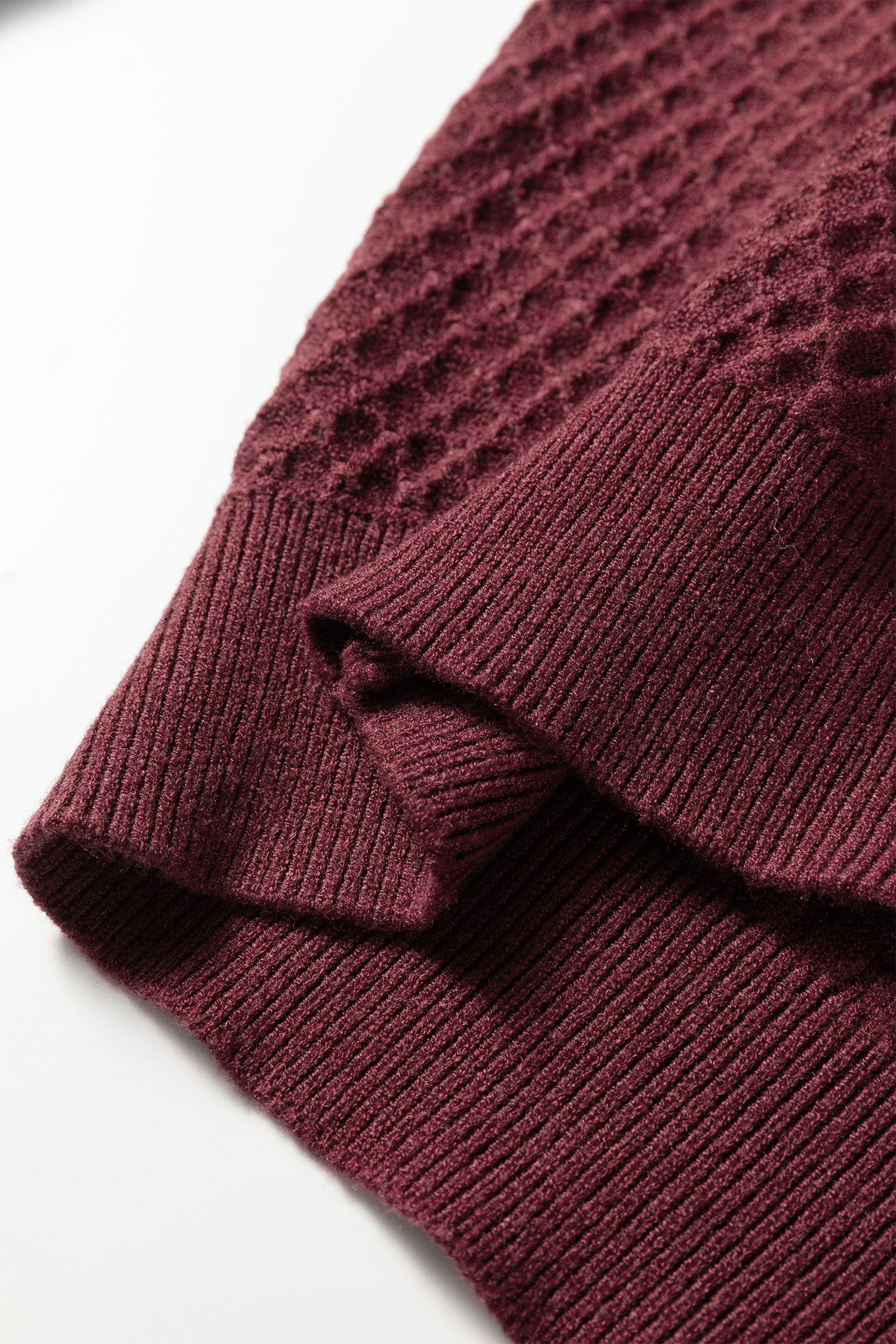 Burgundy Contrast Lace Frilled Trim Raglan Sleeve Sweater