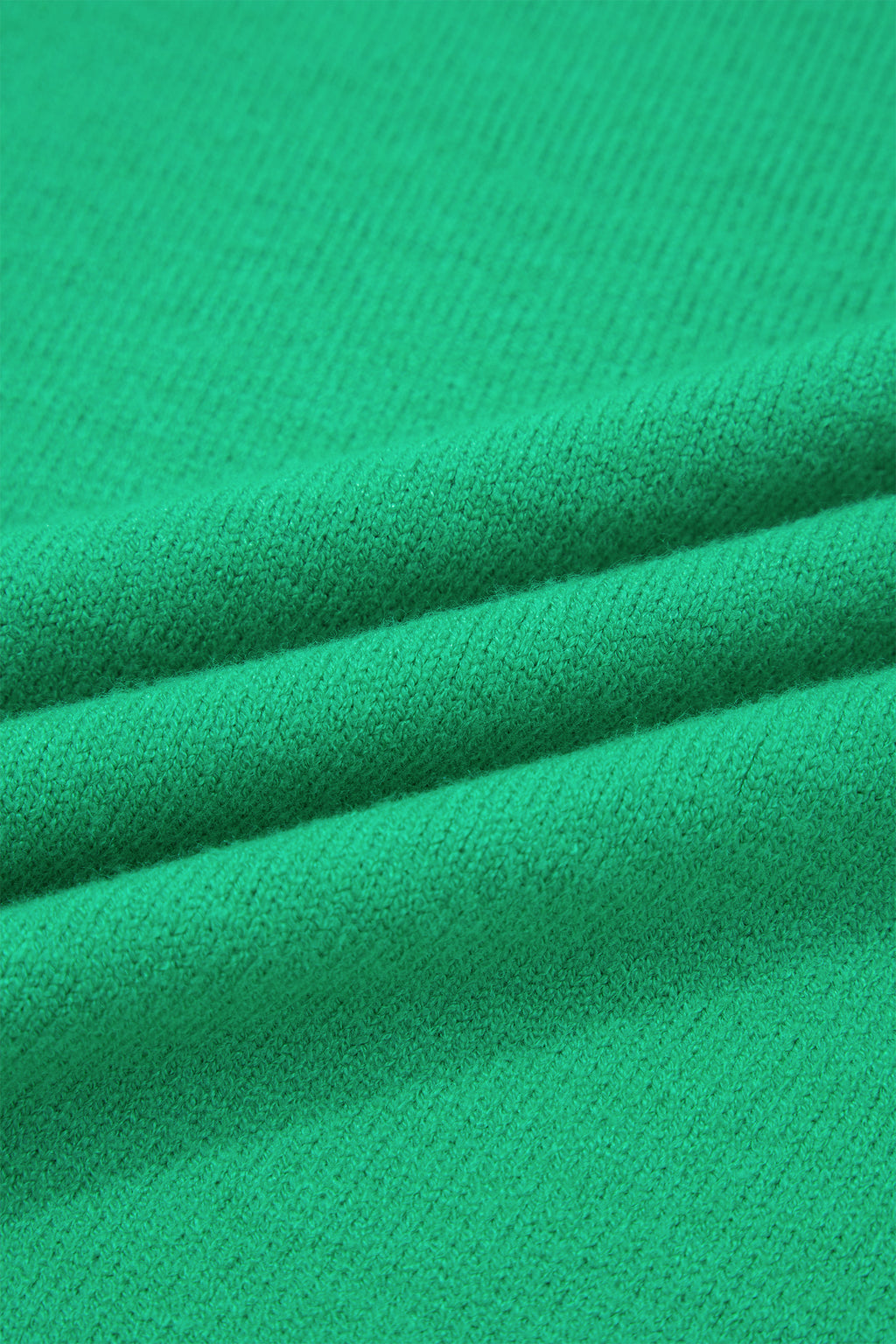 Bright Green Solid Color Ribbed Trim Round Neck Ruffle Short Sleeve Sweater