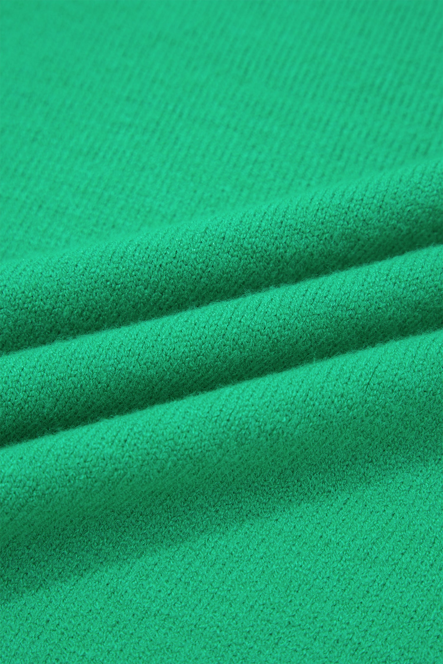 Bright Green Solid Color Ribbed Trim Round Neck Ruffle Short Sleeve Sweater