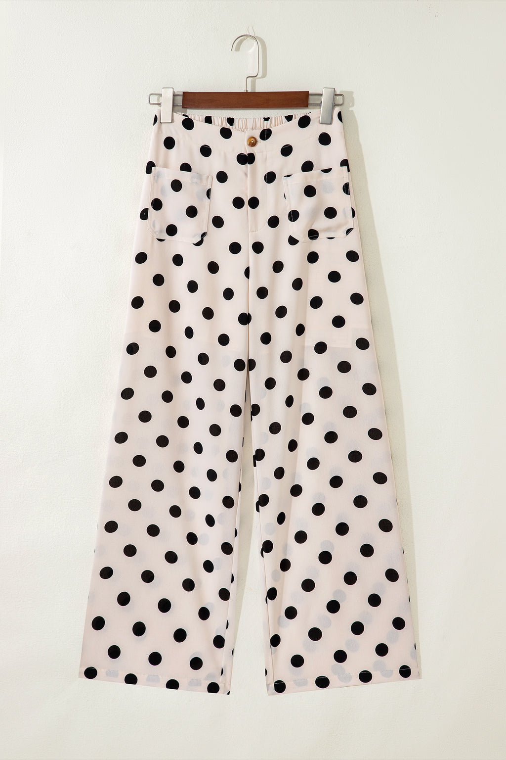 Black Polka Dot Print Patched Pocket Mid-rise Straight Leg Pants