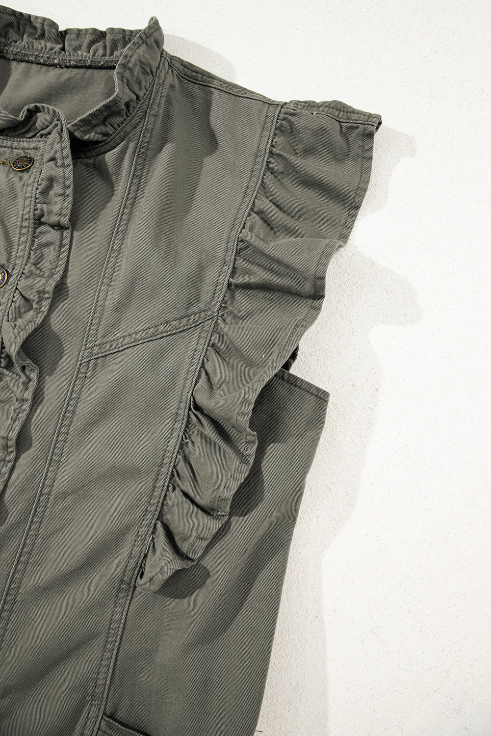 Green Bay Ruffled Patchwork Denim Jacket Vest