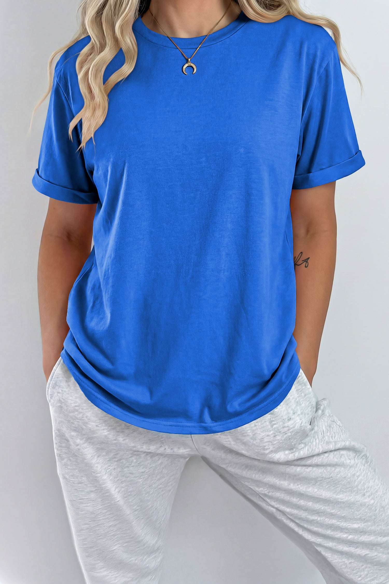 Yellow Cream Casual Plain Crew Neck Tee