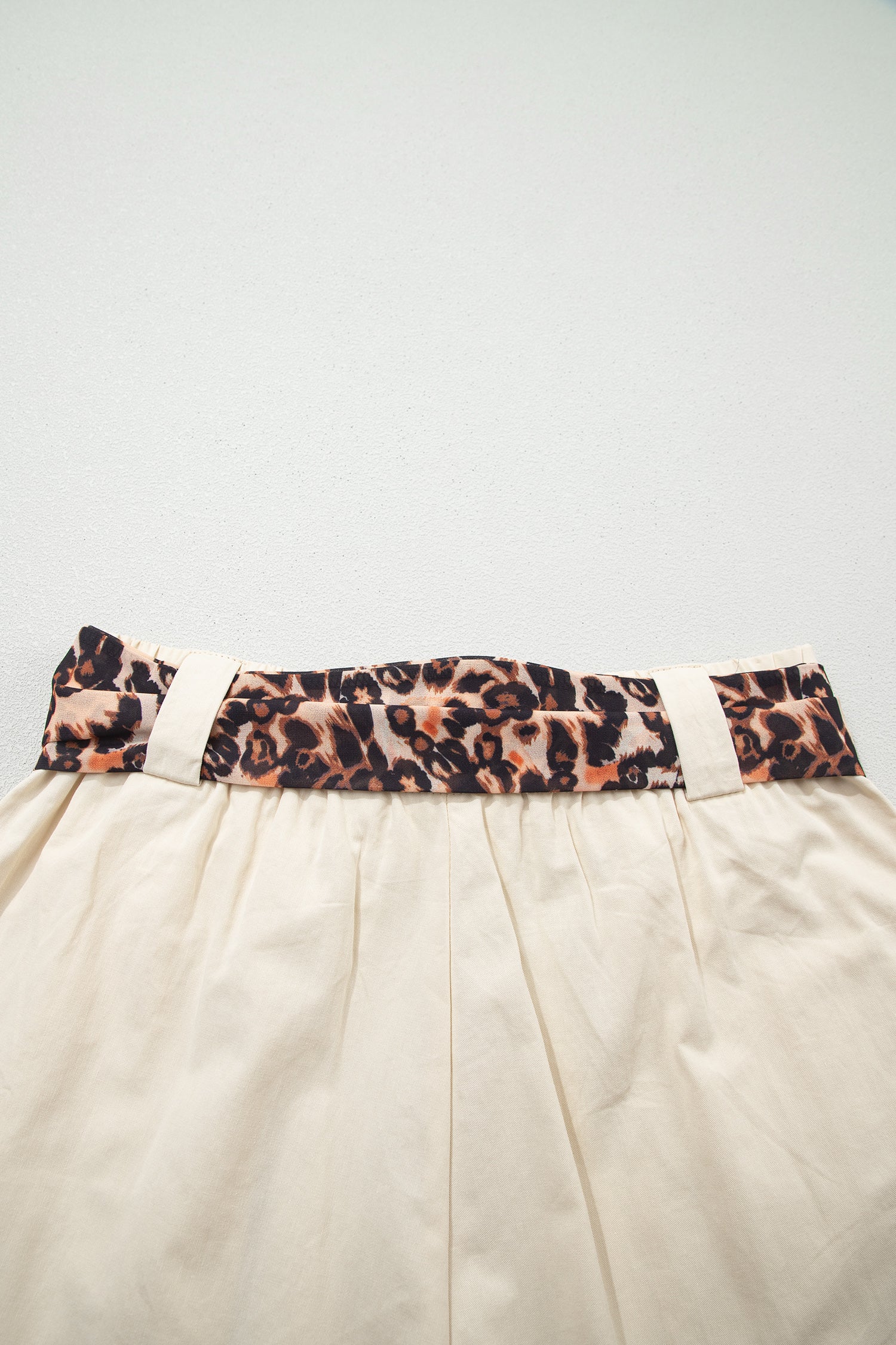 Bright Pink Leopard Contrast Sash Belt Pleated Wide Leg Shorts