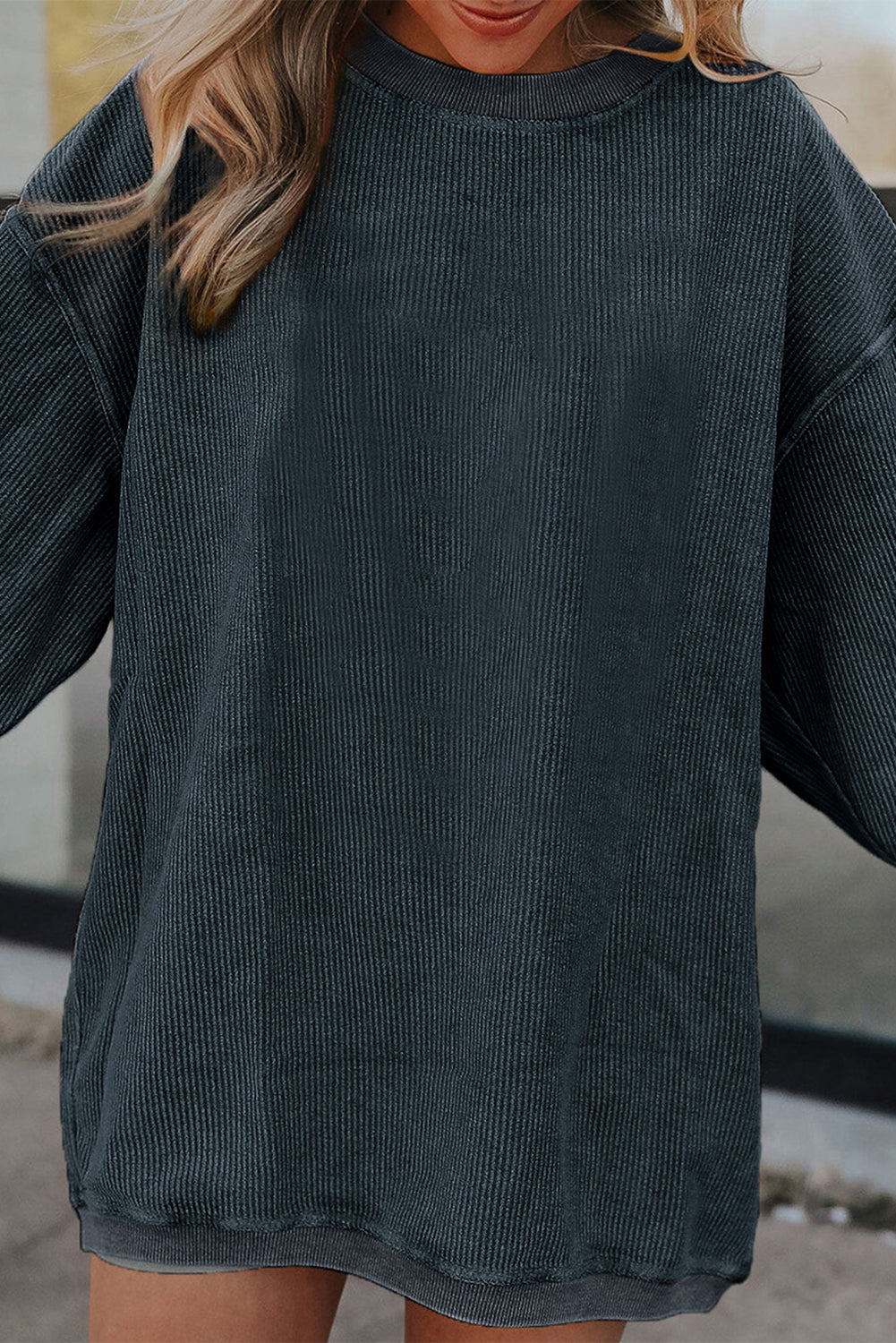 Festival Fuchsia Ribbed Corduroy Oversized Sweatshirt
