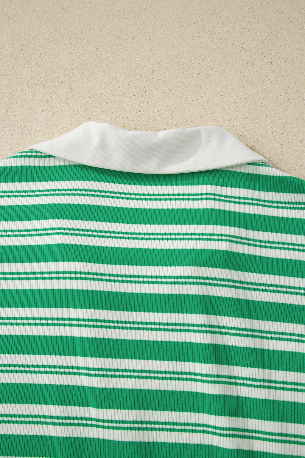 Green Stripe Collared V Neck Short Sleeve T Shirt Midi Dress with Pockets