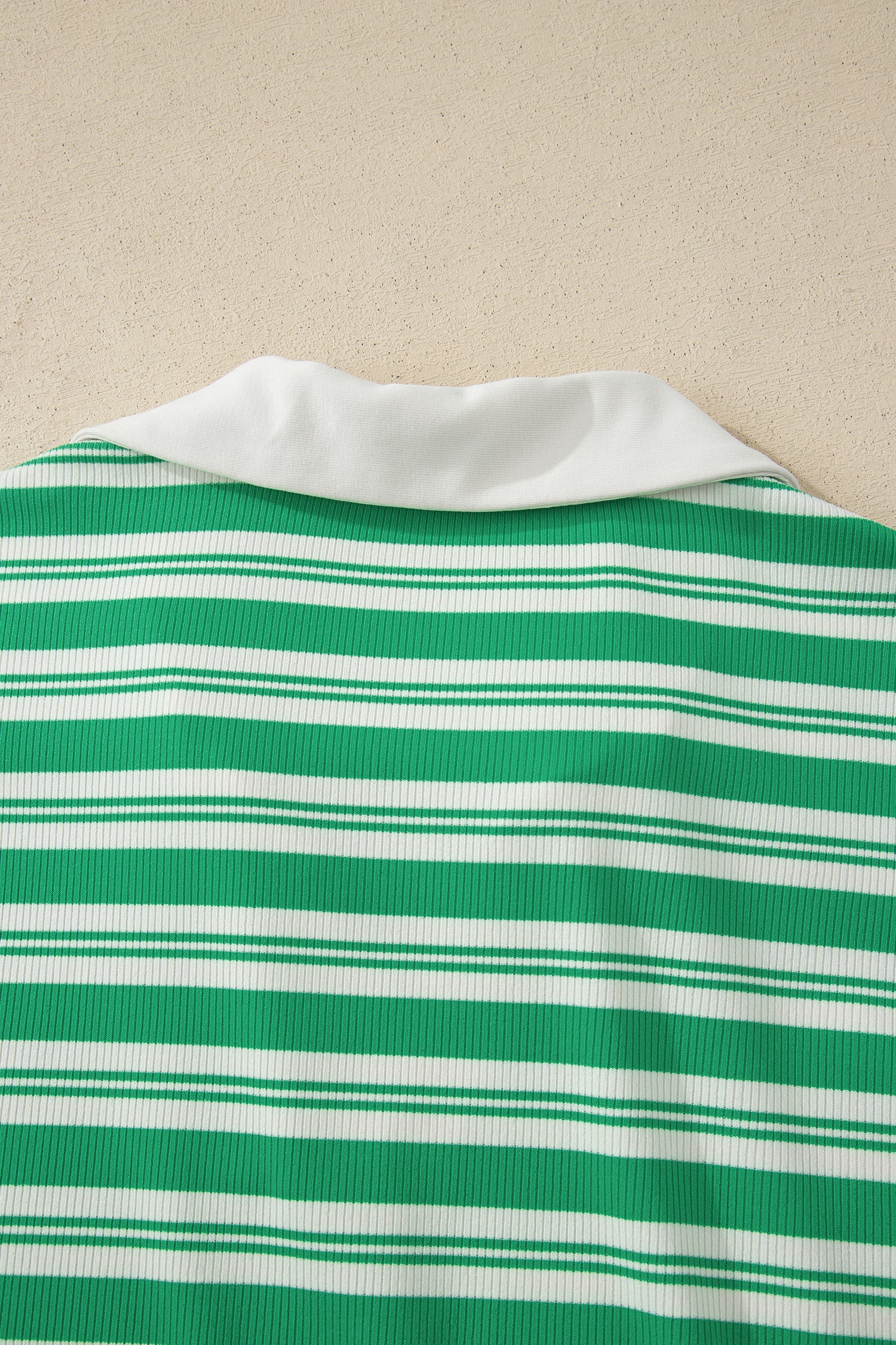 Green Stripe Collared V Neck Short Sleeve T Shirt Midi Dress with Pockets