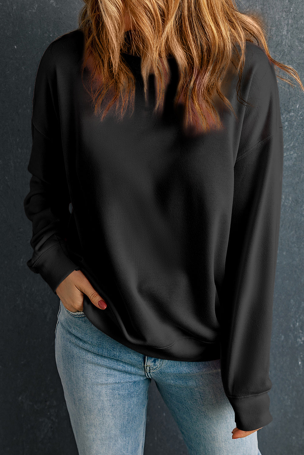 Pink Solid Classic Crewneck Pullover Sweatshirt