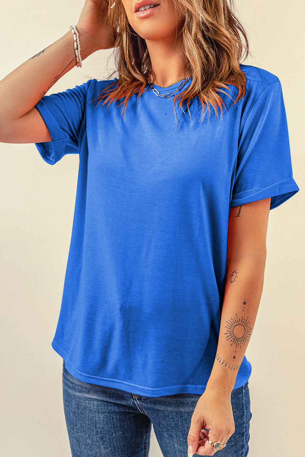 Yellow Cream Casual Plain Crew Neck Tee