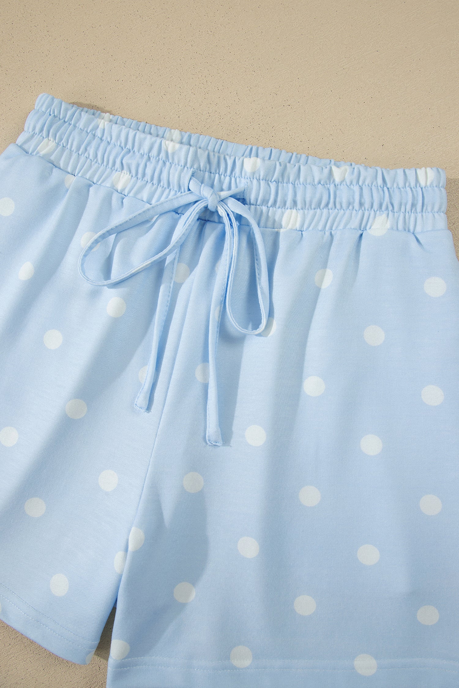 White Exposed Seam Detail Polka Dot Loose Tee Drawstring Shorts Set