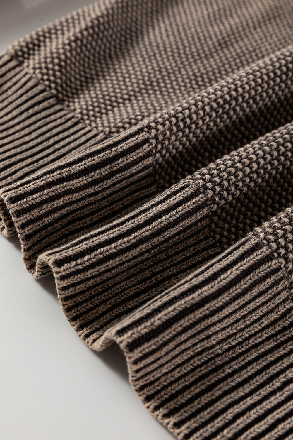 Dark Brown Contrast Cable Knit Sleeve Casual Sweater