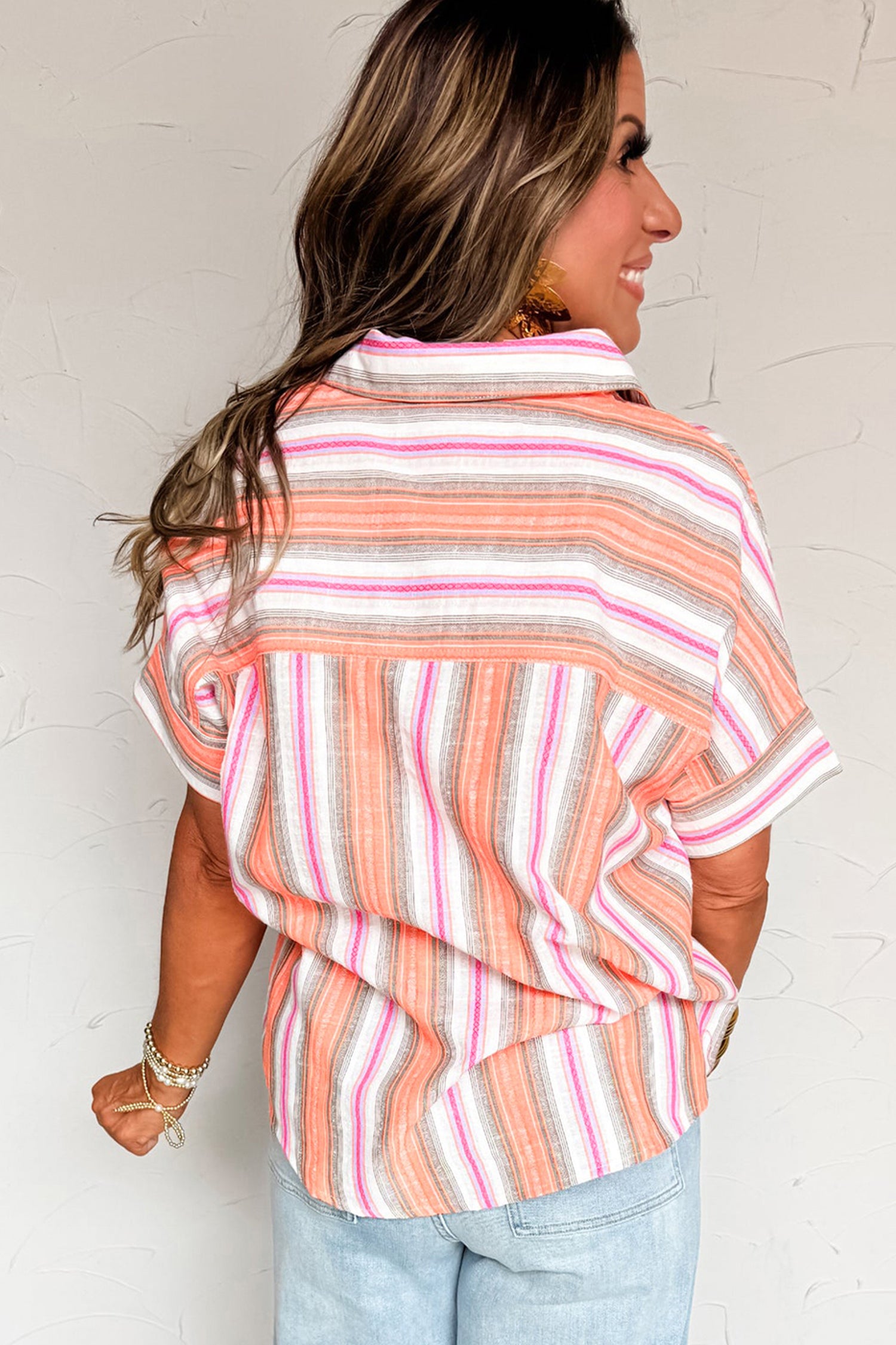 Pink Stripe Button up Short Sleeve Shirt