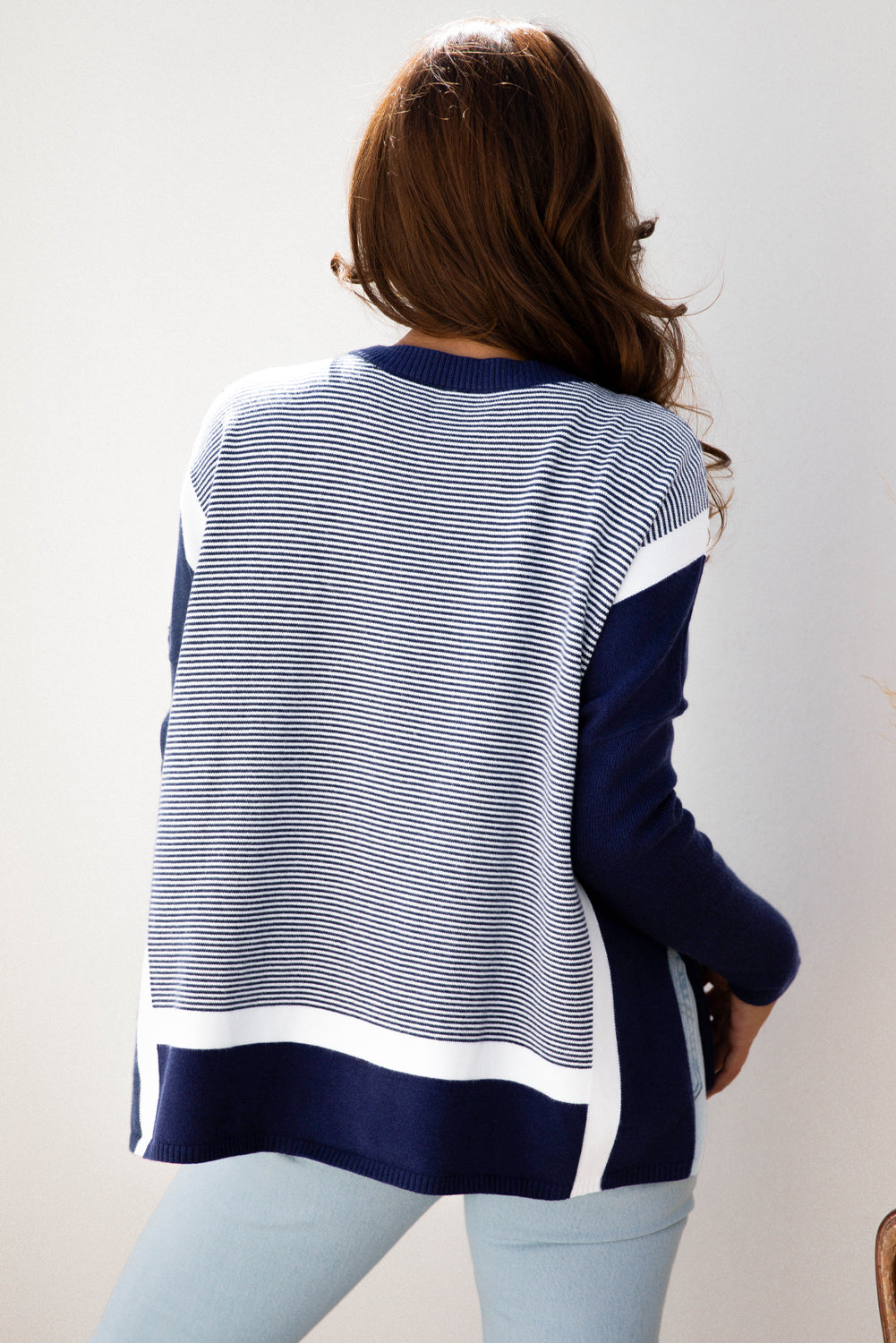 Green Stripe Color Block Patchwork Dolman Oversize Tunic Sweater